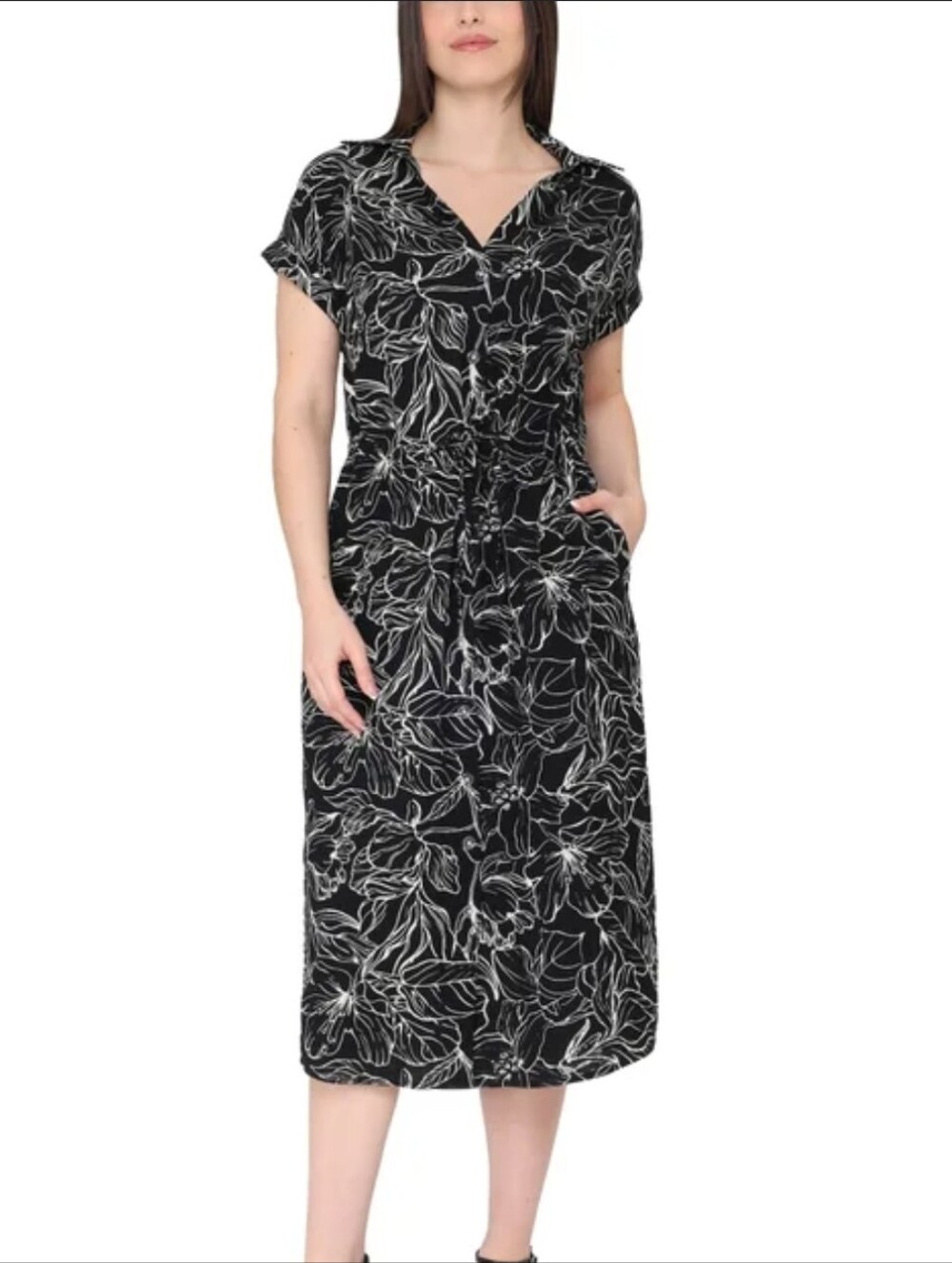 Jewel Badgley Mischka Women's Black & White Floral Button-Front Dress Size M